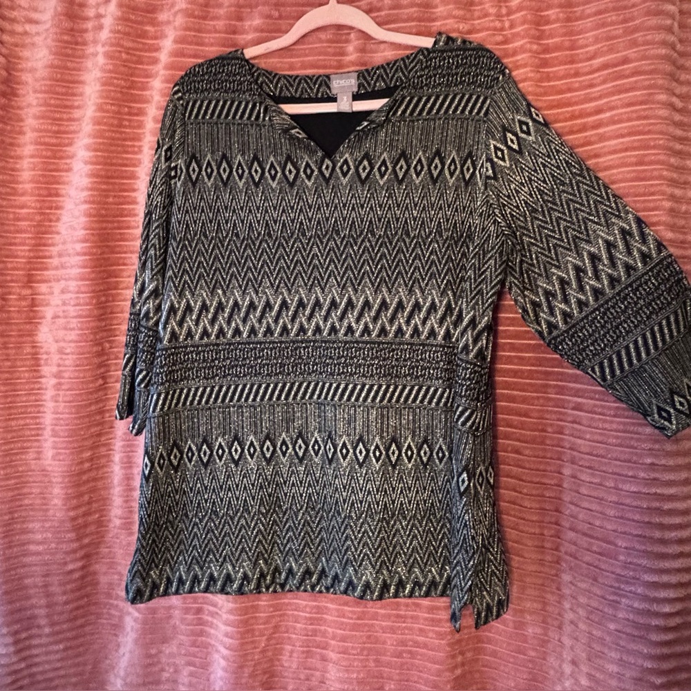 Chico's Geometric Black and White Blouse
